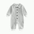 thumbnail image 1 of CAICJ98 Newborn Baby Boy Clothes Stripe Collared Infant Romper Boy Waffle Knit Long Sleeve Button Up Jumpsuit Bodysuit Fall Winter Outfit (Green,12-18 Months), 1 of 4