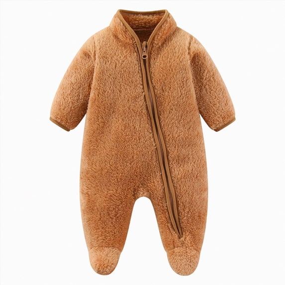 CAICJ98 Newborn Baby Boy Girl Fleece Outfit Footie Jumpsuit Winter Zipper Long Sleeve One-Piece Romper Snowsuit Warm Clothes,Size 6-9 Months