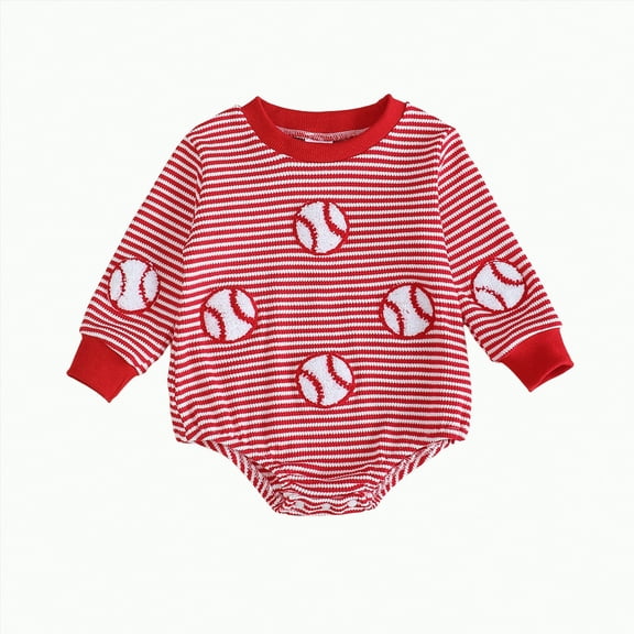 CAICJ98 Newborn Baby Boy Girl Football Outfit Game Day Sweatshirt Romper Baby Onesies Long Sleeve Pullover Bodysuit Infant Fall Winter Clothes (Red,6-12 Months)