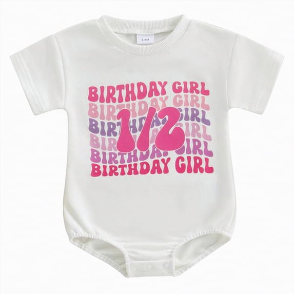 CAICJ98 Newborn Baby Boy Girl Half Way to One Birthday Outfit Summer Onesie Short Sleeve Bodsysuit Romper My First Birthday Clothes (Pink,3-6 Months)