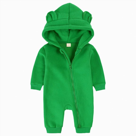 CAICJ98 Newborn Baby Boy Girl Romper Fleece Onesie Jumpsuit Infant Warm Hooded Outerwear Jackets & Coats Fall Winter Outfits (Green,12-18 Months)