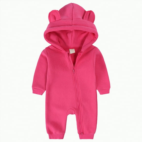 CAICJ98 Newborn Baby Boy Girl Snowsuit Fleece Lined Onesie Fall Winter Outfits Warm Hooded Romper Baby Boy Girl Winter Coat (Hot Pink,0-3 Months)