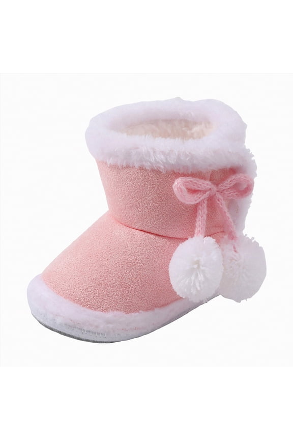 Newborn Baby Boys Girls Cozy Fleece Booties with Grippers Stay On Slipper Socks Infant Toddler Crib Winter Baby Shoes Pink,4(Infant)