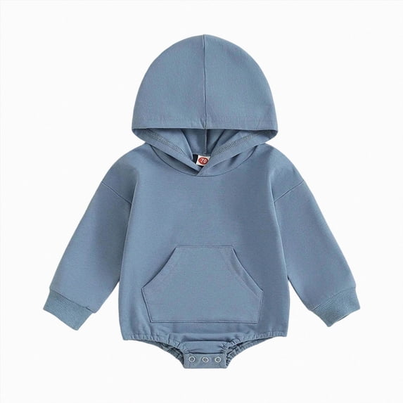 CAICJ98 Newborn Baby Boys Girls Hooded Sweatshirt Long Sleeve Solid Romper Infant Baby Fall Winter Spring Baby Girl Outfits (Blue,12-18 Months)