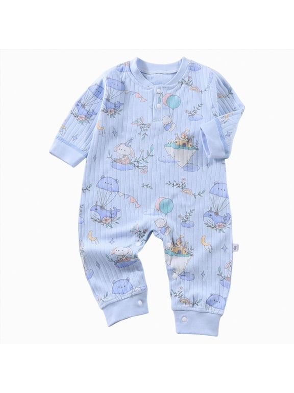 Newborn Baby Boys Girls Rompers Long Sleeve Toddler Romper Cute Print Romper Jumpsuits Unisex Cotton Infant Clothes,0-18 Months