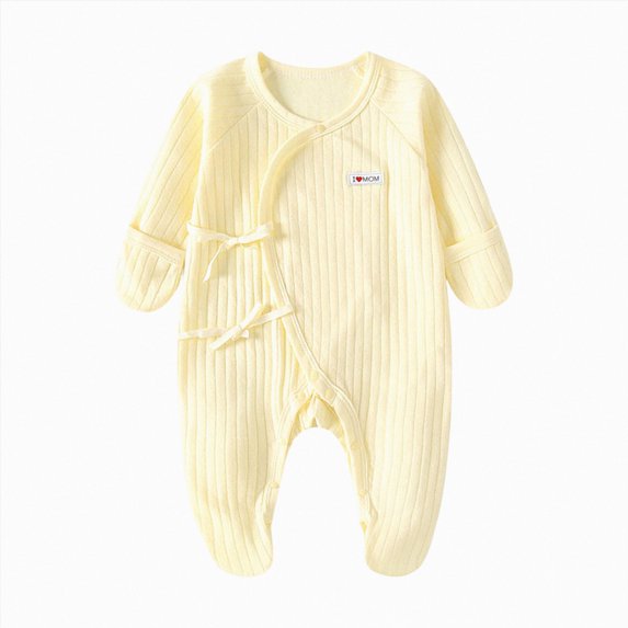 CAICJ98 Newborn Baby Cotton Unisex Onesie, Comfortable Ribbed Long Sleeve Clothes, Baby Boy's Girl's Fall Winter Infant Outfits for Girls (Yellow,0-1 Months)