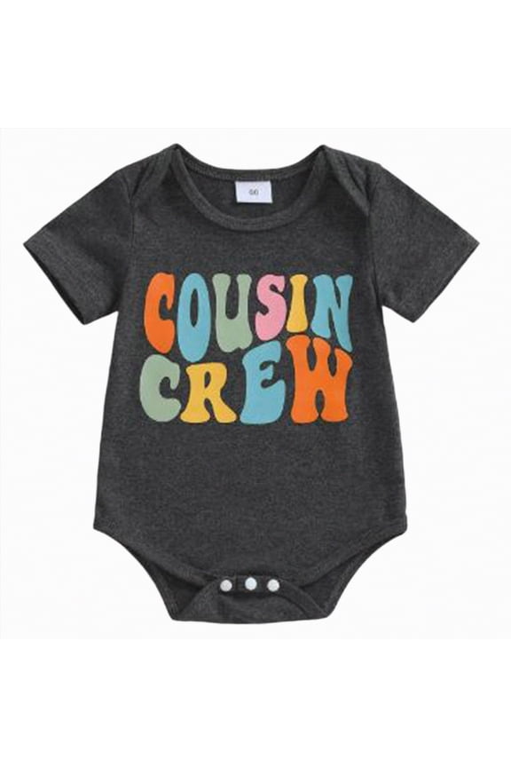 Newborn Baby Girl Boy Romper Short Sleeve Cousin Crew Shirt Crewneck Bodysuit Colorful Print Casual Infant Summer Clothes (Black,12-18 Months)