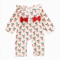 thumbnail image 1 of CAICJ98 Newborn Baby Girl Christmas Outfit Waffle Knit Jumpsuit Romper Ruffle Bodysuit Long Overalls with Bow, 1 of 9