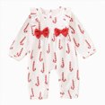 thumbnail image 1 of CAICJ98 Newborn Baby Girl Christmas Outfit Waffle Knit Santa Candy Jumpsuit Romper Ruffle Bodysuit Long Overalls with Bow,Size 6-9 Months, 1 of 8