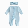 thumbnail image 1 of CAICJ98 Newborn Baby Girl Fall Winter Outfits Clothes Knit Jumpsuit Ruffle Romper Newborn Coming Home Boy Toddler Clothes (Blue,Newborn), 1 of 5
