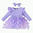 thumbnail image 1 of CAICJ98 Newborn Baby Girl Romper Dress Fall Winter Outfits Flower Mesh Lace Ruffle Long Sleeve Romper Dress with Headband Cute Fall Winter Clothes (Purple,9-12 Months), 1 of 7