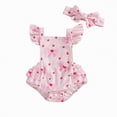 thumbnail image 1 of CAICJ98 Newborn Baby Girl Valentines Day Outfit Ruffle Heart Bow Romper Ruffle Backless Bodysuit Headband Infant Summer Outfit (Pink,3-6 Months), 1 of 4
