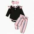 thumbnail image 1 of CAICJ98 Newborn Baby Girls Clothes Long Sleeve Ruffled Color Block Romper+Floral Pants+Headband Infant Outfit Set (Pink,9-12 Months), 1 of 7