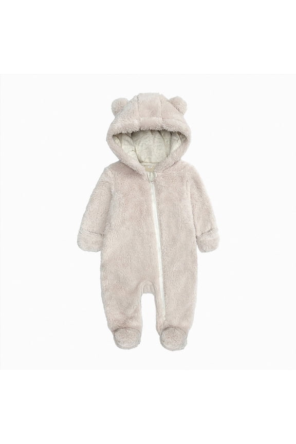 Newborn Baby Jumpsuit Hooded Fleece Rompers Long Sleeve Onesie Outwear Outfits (Beige,9-12 Months)