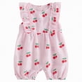 thumbnail image 1 of CAICJ98 Newborn Girl Strawberry Romper Infant Baby Summer Outfit Cherry Watermelon Print Ruffle Sleeve Seersucker Stripe Jumpsuit (Light Pink,12-18 Months), 1 of 6