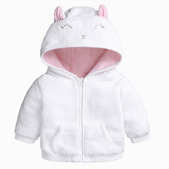 CAICJ98 Newborn Infant Baby Boys Girls Cartoon Fleece Hooded Jacket Coat with Ears Warm Todder Outwear Coat Zipper Up (White,3-6 Months)