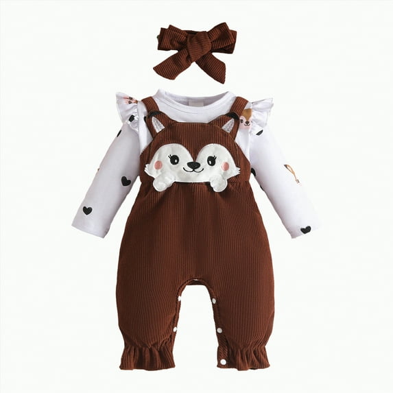CAICJ98 Newborn Infant Baby Girl Clothes Fall Winter Long Sleeve Ruffle Romper Bow One Piece Jumpsuit Cute Outfits Brown,Size 3-6 Months