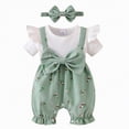 thumbnail image 1 of CAICJ98 Newborn Infant Baby Girl Clothes Summer Short Sleeve Bubble Romper Floral Bow One Piece Jumpsuit Cute Outfits (Light Green,12-18 Months), 1 of 7