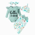 thumbnail image 1 of CAICJ98 Newborn Outfit Baby Girl Going Home Outfit Ruffle Long Sleeve Letter Print Ribbed Romper Top Floral Pants Set 4Pcs Cute Fall Winter Clothes,Size 3-6 Months, 1 of 7