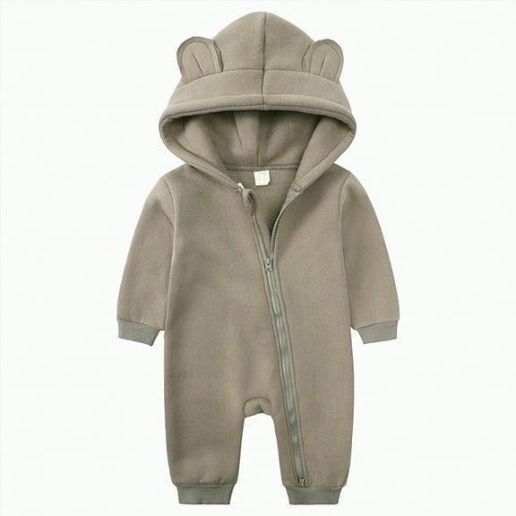 CAICJ98 Newborn Snowsuit Baby Cartoon Bear Onesie Warm Fleece Hooded Romper Jumpsuit Baby Infant Boy Girl Winter Coat (Grey,3-6 Months)