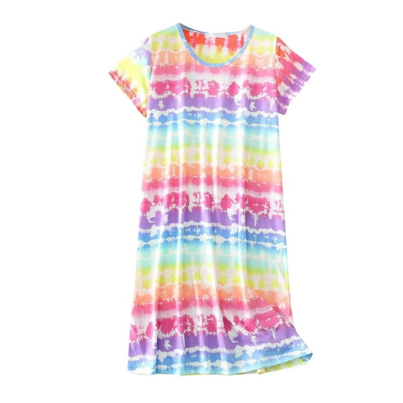 CAICJ98 Nightgowns for Women Women's Cotton Nightgown Sleepwear Short Sleeves Shirt Casual Print Sleepdress Womens Summer Nightgowns XL,Hot Pink