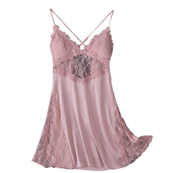 CAICJ98 Nightgowns for Women Women's Lace Suspender Padded Satin Silk Nightgown Home Clothes Sleeveless Nightgowns for Women XL,Pink