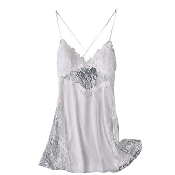 CAICJ98 Nightgowns for Women Women's Lace Suspender Padded Satin Silk Nightgown Home Clothes Sleeveless Nightgowns for Women XL,White
