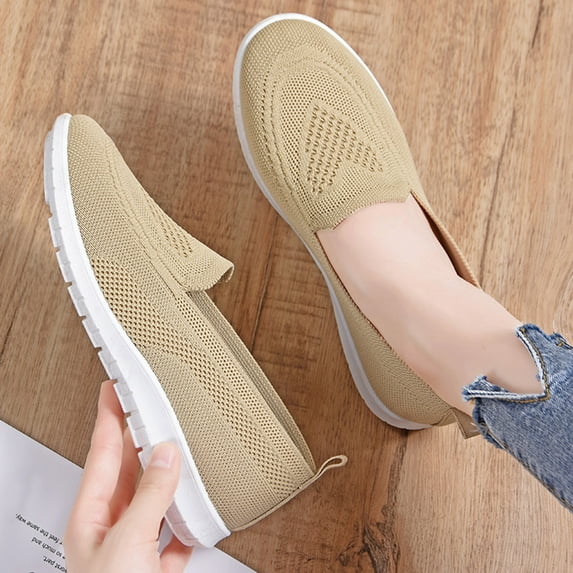 CAICJ98 Non Slip Shoes for Women Women's Lightweight Shoes - Breathable Casual Slip-on Walking Sneakers,Khaki