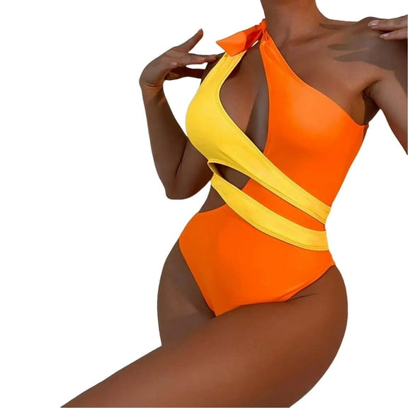 CAICJ98 One Piece Swimsuit One Piece Swimsuits for Women Halter Bathing Suits Swimwear Orange,M