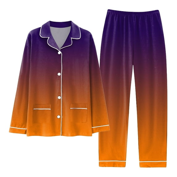 CAICJ98 Pajamas for Women Set Women Pajamas Matching Set Holiday Pajamas Women's Classic Button Down Long Satin Pajama Set with Pockets Flannel Pajamas Women Petite Size M,Orange