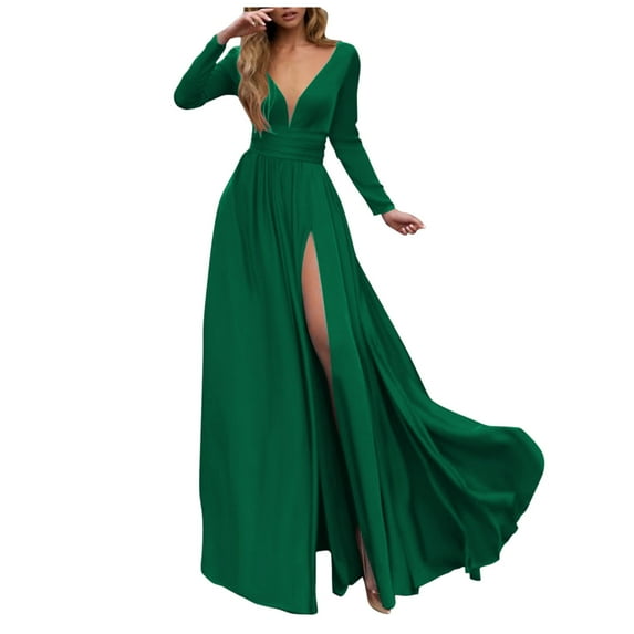 CAICJ98 Party Dress Women Sleeveless Ruffle Slit Evening Party Formal Bridesmaid Dresses Green,L
