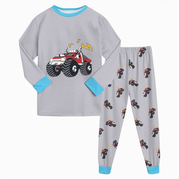 CAICJ98 Pjs for Boys Monster Truck Pajamas Set Toddler Kids 2 Piece Long Sleeve Soft Cotton Sleepwear Size 6-7