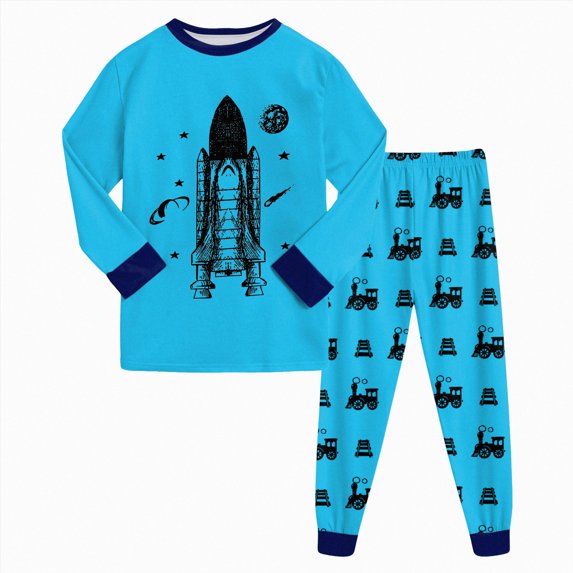 CAICJ98 Pjs for Boys Space Rocket Pajamas Set Toddler Kids 2 Piece Long Sleeve Cotton Sleepwear, Size 7-8 Years