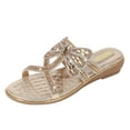 thumbnail image 1 of CAICJ98 Platform Sandals Sandals for Women Bohemian Flat Rhinestone Comfortable Beaded Open Toe Elastic Back Summer Jewel Strappy Sandals,Gold, 1 of 2