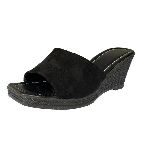 CAICJ98 Platform Sandals Summer Wedge Sandals for Women Open Toe Elastic Sparkly Slip On Rhinestone Comfortable Low Wedge Sandal,Black