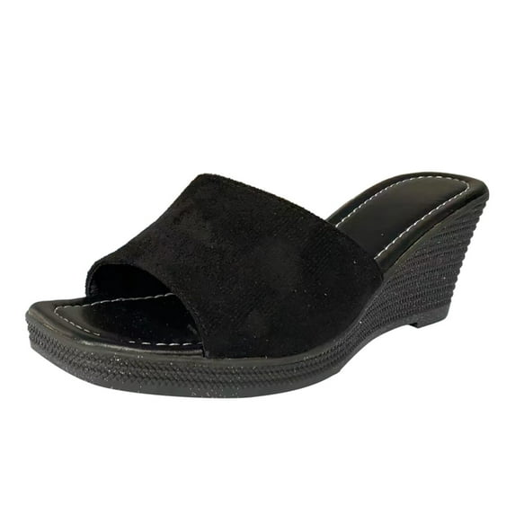 CAICJ98 Platform Sandals Summer Wedge Sandals for Women Open Toe Elastic Sparkly Slip On Rhinestone Comfortable Low Wedge Sandal,Black
