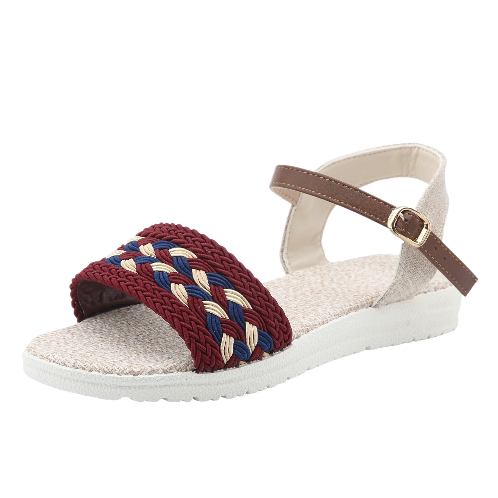 Women's Strappy Ankle Wrap Buckle Flat Sandals - Fashion Almond Toe Design With Back Zipper