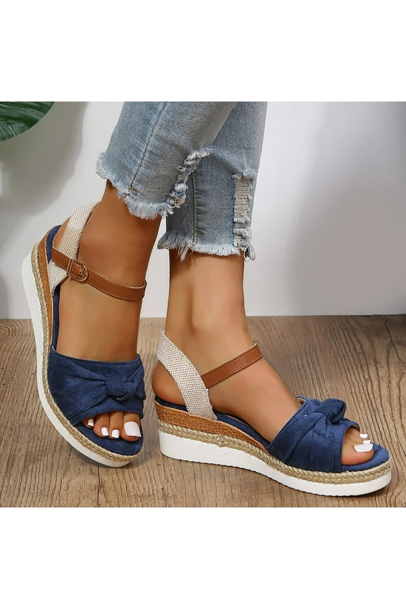 Platform Sandals Womens Ankle Strap Platform Sandals Casual Espadrille Flatform Wedge Summer Shoes Canvas Cork Sole,Blue