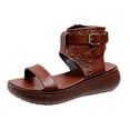 thumbnail image 1 of CAICJ98 Platform Sandals Womens Sandals Shoes Comfort Walking with Non Slip on Casual Summer Beach Shoes Dress Ankle Elastic Jeweled Bohemian Flats,Brown, 1 of 5