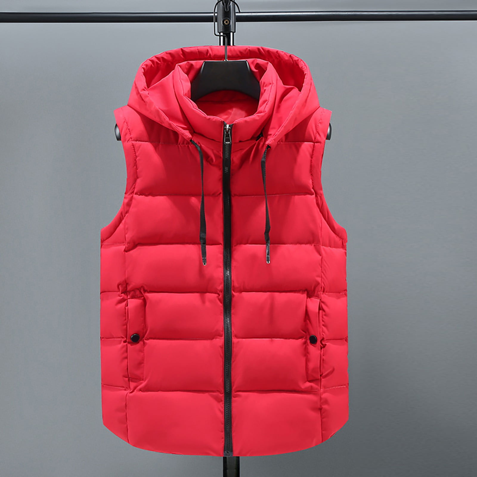 CAICJ98 Puffer Vest Women Plus Size Women Quilted Lightweight Vest Outdoor  Casual Puffer Vest Warm Winter Coat with Removable Hood Red,4XL