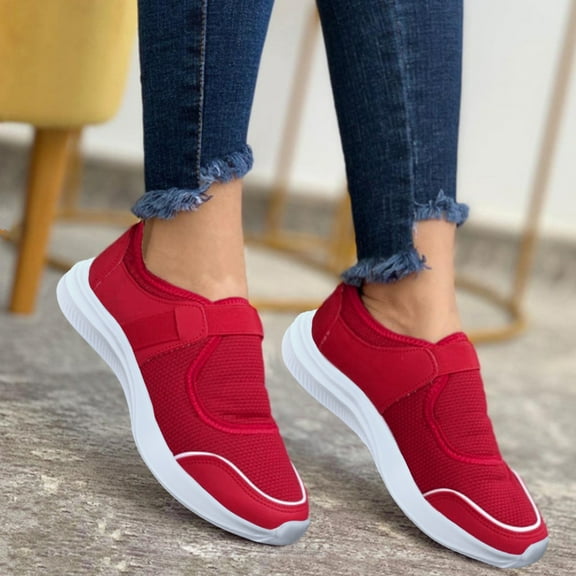 CAICJ98 Running Shoes Womens Walking Shoes for Women Slip on Sneakers Comfortable Breathable Shoes,Red