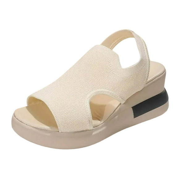 CAICJ98 Sandals Women Ladies Fashion Summer Solid Leather Open Toe Buckle Thick Sole Sandals,Beige