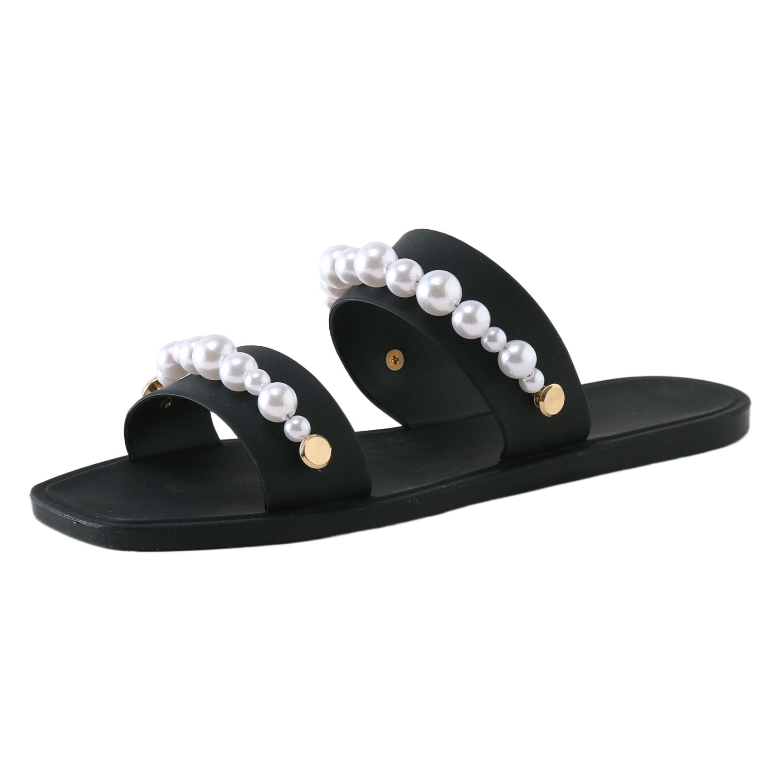 Stylish Silver Transparent Chunky Heel Crystal Slide Sandals