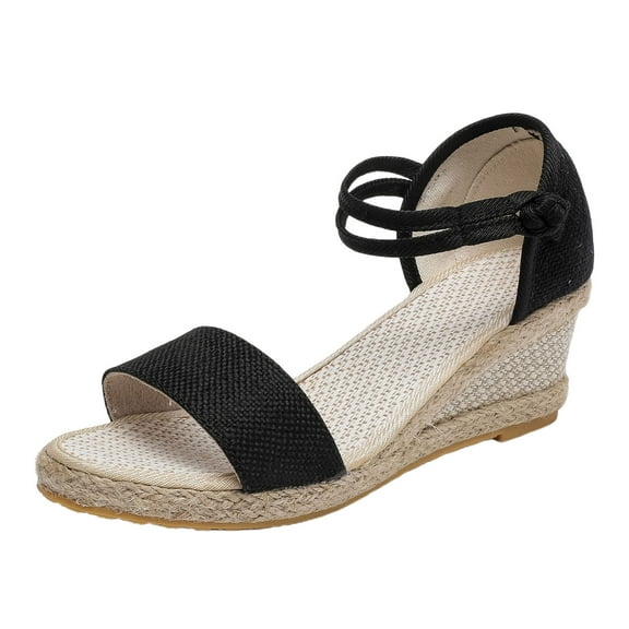 CAICJ98 Sandals Women Summer Flat Sandals for Women Open Toe Braided Zipper Comfortable Espadrille Gladiator Sandal,Black