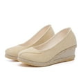 thumbnail image 1 of CAICJ98 Shoes for Women Closed Toe Braided Sandals for Women Ankle Strap Cushion Espadrille Rubber Summer Wedge Sandals,Beige, 1 of 5