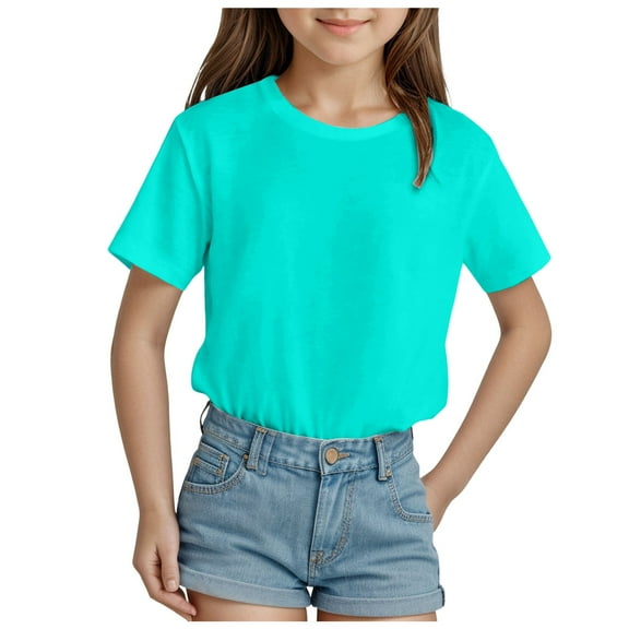 CAICJ98 Short Sleeve T Shirts for Girls Summer Tops Toddler Crewneck T Shirts Mint Green,7-8 Years