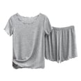 thumbnail image 1 of CAICJ98 Silk Pajamas Thin Cotton Ribbed Short Sleeved Shorts Set Women's Pajamas Comfortable And Fashionable Home Service Organic Womens Pajamas 2XL,Grey, 1 of 3
