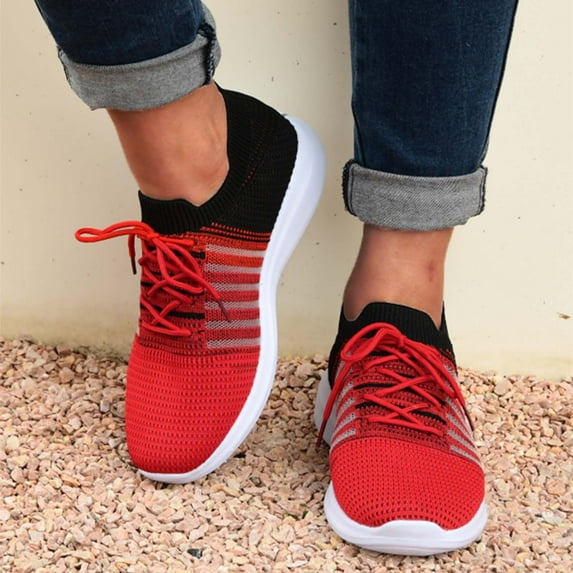 CAICJ98 Sneakers for Women Women's Canvas White Shoes Classic Fashion Low Cut Loafer Sneakers,Red