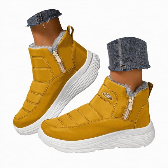 CAICJ98 Snow Boots Women Comfortable Arch Support Ankle Booties Fleece Lined Non Slip Waterproof Hiking Walking Work Women Boots Winter (Yellow,Size 6.5)