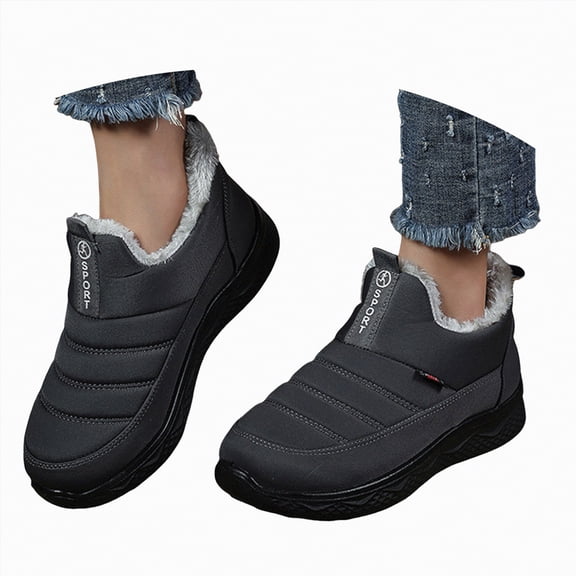 CAICJ98 Snow Boots Women Comfortable Arch Support Ankle Booties Fleece Lined Non Slip Waterproof Hiking Walking Work Women's Winter Boots (Grey,Size 6)